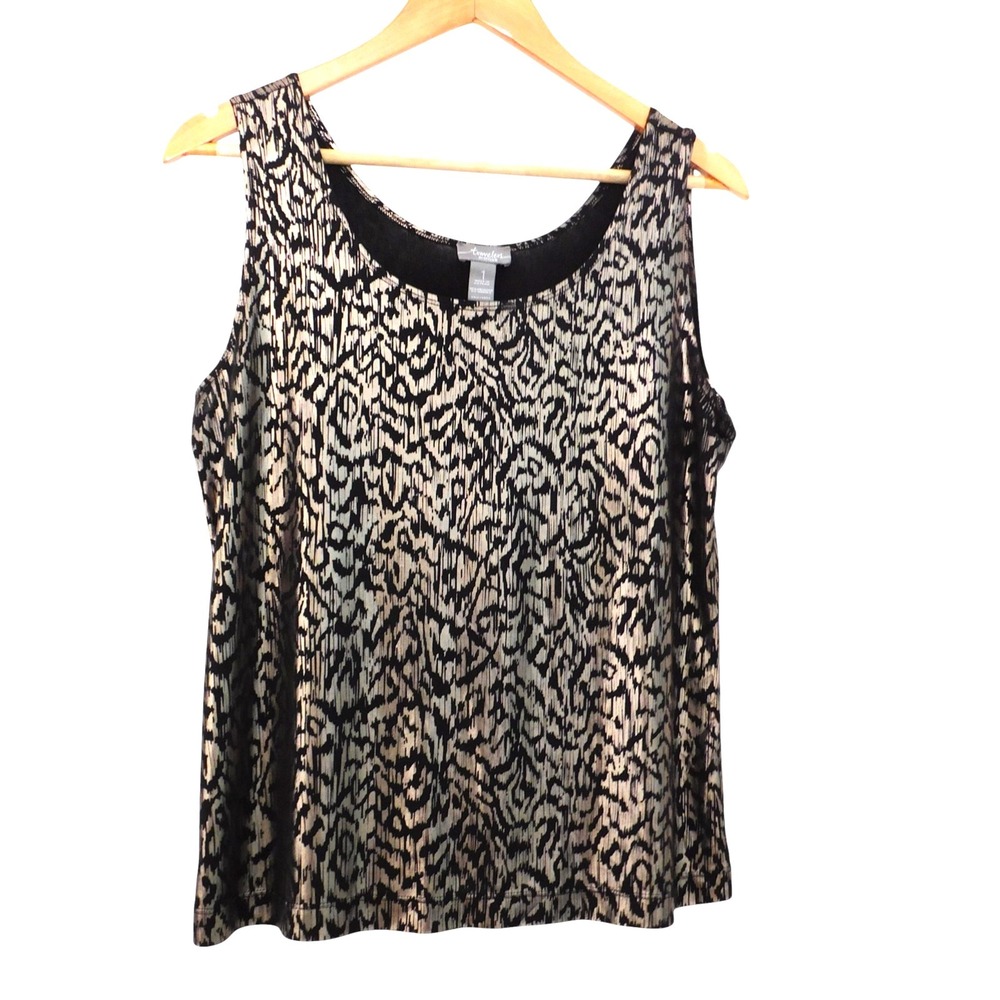 Chico's Travelers Metallic Animal Print Sleeveless Tank Top Size 1 Medium